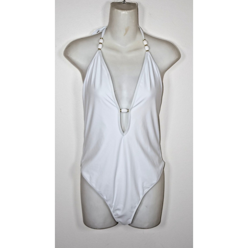 Ramy Brook Size Large White Kailey Halter One Piece Swimsuit - Picture 3 of 11